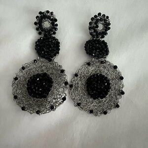Chic Black and Silver Mesh Earrings